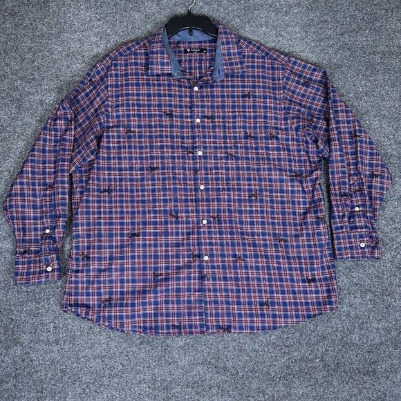 Cremieux Shirt Mens 2XL Blue Red Plaid Long Sleeve Button Up Casual Pocket Adult - Picture 1 of 8